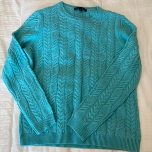 Brooks Brothers cashmere cable knit sweater.  Never worn.  Light blue, size L.